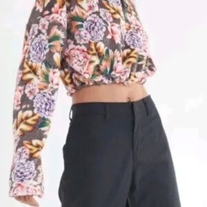 Urban Outfitters Angela Fleece Floral 1/2 Zip Crop
